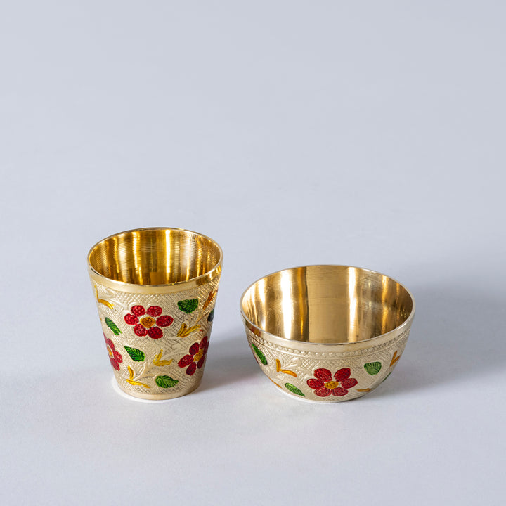 Brass Handprinted mini glass and bowl set.