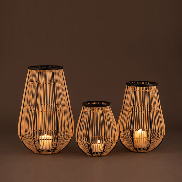 SET OF 3 RATTAN LANTERNS