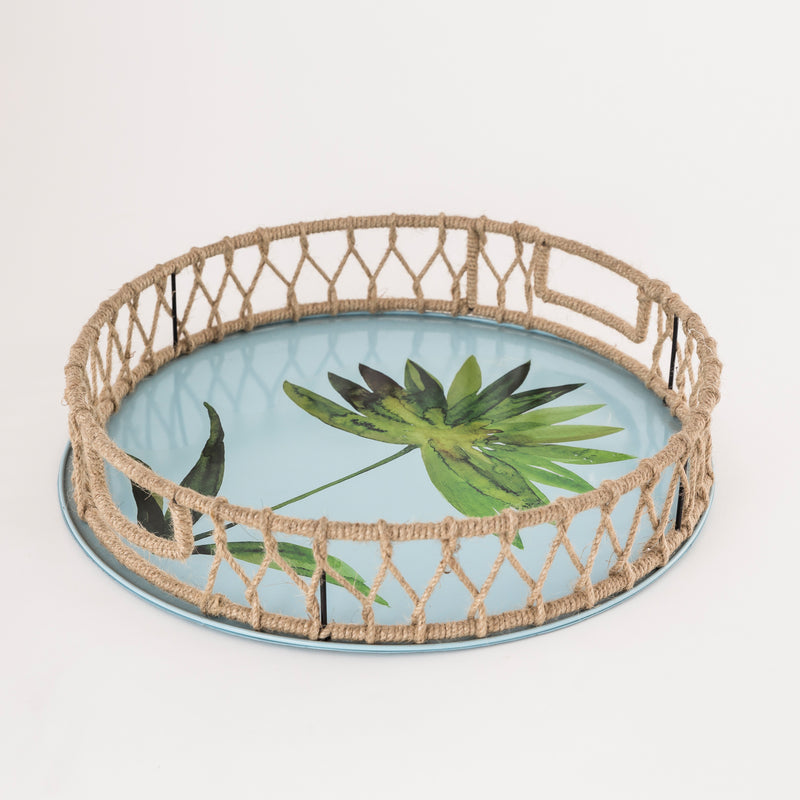 Leaf-Printed Round Tray